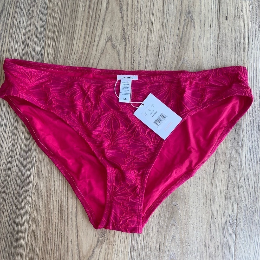 Andie Swim NWT Pink Textured Floral Lava Lowrise The Bikini Bottom Women Size XL